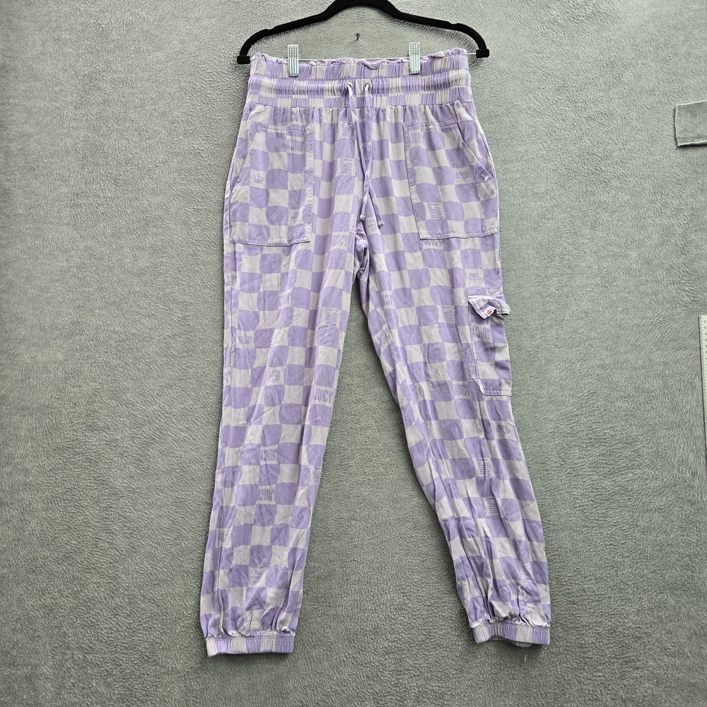 Juicy Couture Women Pants M Purple Check Jogger Loungewear 28" Inseam